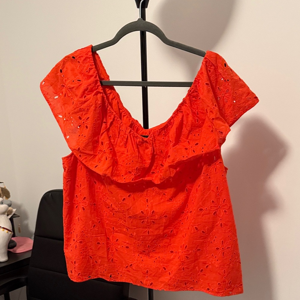 Ann Taylor Vibrant Orange Eyelet Blouse